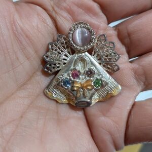 Kat's‎ Creations Brooch Angel Cherub Filigree Metal Pin Vintage Designer Jewelry